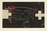 Antoni Tàpies, Mains et croix, 1975, Etching in colours