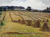 Friedrich Mißfeldt, Feld mit Heuhocken, 1945, Oil on canvas