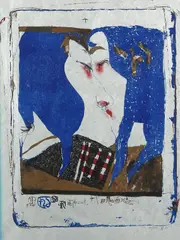 Horst Janssen, Der Kuss, 1985, Lithograph in colours