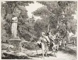 Giovanni Domenico Tiepolo, Heilige Familie beim Passieren einer Statue, Etching