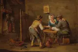 David Teniers, Nachfolge - Wirtshausszene mit zwei Bauern und einer Frau, Oil on panel