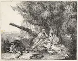 Giovanni Domenico Tiepolo, Heilige Familie in einem Wald rastend, Etching