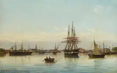 C. Lybbert, Schiffe im Hafen, Oil on canvas