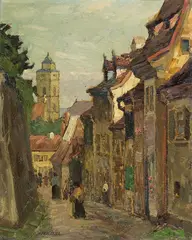 Fritz Geyer, Gasse in Bamberg, Oil on cardboard