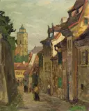 Fritz Geyer, Gasse in Bamberg, Oil on cardboard