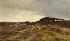 Cornelis Westerbeek, Heidelandschaft mit Schäfer und Schafherde, 1902, Oil on canvas