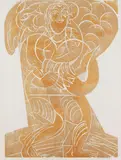 Hirte der sanften Gewalt by HAP Grieshaber, 1966, Woodcut in colours, sold Oct 2007