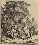 Adriaen van Ostade, Violinspieler und der kleine Leiermann, 1660, Etching