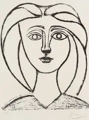 Pablo Picasso, Jeune Fille aux Grands Cheveux, 1945, Lithograph