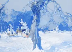Zugeschrieben - Winterlandschaft mit Schlitten by Sergei Kolesnikoff, Gouache, sold Oct 2007