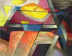 Statik by Hannah Höch, 1955, Oil on canvas, sold Oct 2007