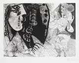 Pablo Picasso, Couple: Femme et homme-chien avec femme à la fleur, 1972, Etching
