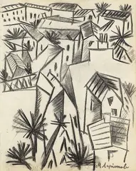 Michail Larionov, Die Stadt, 1911, Charcoal drawing