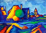 Landschaft mit Häusern by Heinrich Schlief, 1960, Acrylic, sold Oct 2007