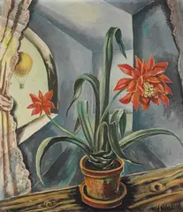 Walter Schulz-Matan, Offenes Fenster mit Ballon, 1952, Oil on canvas
