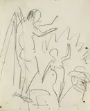 Akte hinter Büschen (Moritzburg) by Ernst Ludwig Kirchner, 1910, Pencil drawing, sold Oct 2007
