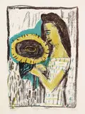 Otto Dix, Mädchen mit Sonnenblume, 1949, Lithograph in colours