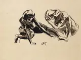 Georg Kolbe, Kauernder weiblicher Akt in zwei Ansichten, 1910, Brush and India ink drawing