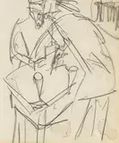 Zwei Offiziere im Kasino (Halle) by Ernst Ludwig Kirchner, 1915, Pencil drawing, sold Oct 2007