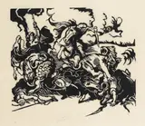 Franz Marc, Löwenjagd (nach Delacroix), 1913, Woodcut