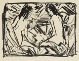 Otto Mueller, Ein sitzendes und ein kniendes Mädchen unter Blättern, 1920, Lithograph