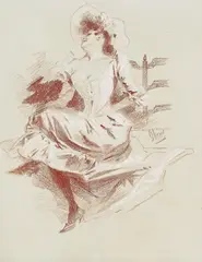 Jules Chéret, Dame galante, 1900, Red chalk