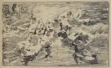 Alexander Koester, Große Entengruppe im Wasser, 1900, Pencil drawing