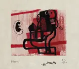 Henry Moore, Black figure on pink background, 1967, Lithograph in colours