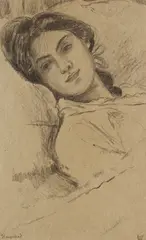 L. von Hofmann, Portät einer jungen, ruhenden Dame, 1910, Charcoal