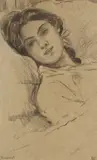 L. von Hofmann, Portät einer jungen, ruhenden Dame, 1910, Charcoal