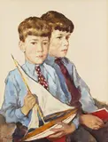Lotte Laserstein, Zwei Jungen mit Segelboot, 1938, Oil on paper