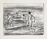 Max Liebermann, 2 Bll.: Badende Jungen. Badende Jungen im Meer, 1909, Lithograph