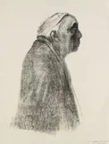 Selbstbildnis im Profil nach rechts by Käthe Kollwitz, Wohl 1938, Kreidelithographie (Umdruck), sold Oct 2007