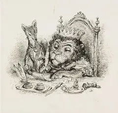 A. Paul Weber, 3 Bll.: Reineke Fuchs: In der Gunst des Königs (2). Der Musikzug, 1970, Pen and India ink drawing