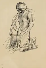 A. Paul Weber, 3 Bll.: Bildhauer. Wäscherin. Porzellan-Grafik-Signet, 1937, Charcoal drawing