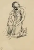 A. Paul Weber, 3 Bll.: Bildhauer. Wäscherin. Porzellan-Grafik-Signet, 1937, Charcoal drawing