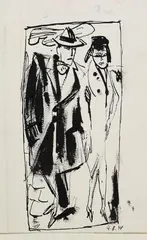 Walter Becker, 2 Bll.: Paar. Kampf mit der Vernunft, 1948, Pen and India ink drawing