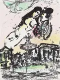 Marc Chagall, 2 Bll.: Die Veliebten im Himmel. Pärchen am Baum, 1963, Lithograph