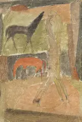 Seff Weidl, Zwei stehende Figuren mit Pferden, 1960, Watercolour