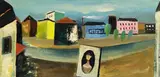 Horst Skodlerrak, Stadtlandschaft mit Porträt, 1950, Oil on canvas