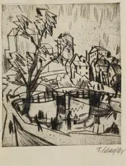 Stadtansicht by Fritz Schaefler, 1920, Drypoint, sold Jul 2007