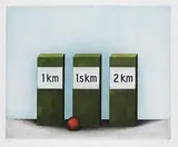 Friedrich Meckseper, Drei Kilometersteine, 1972, Etching and aquatint in colours