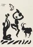 Musicien, danseur, chevre et oiseau by Pablo Picasso, 1959, Lithograph, sold Jul 2007