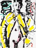 Luciano Castelli, Akt mit gelbem Umhang, 1980, Silkscreen in colours