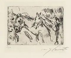 Kutschpferde by Lovis Corinth, 1917, Soft-ground etching, sold Jul 2007