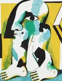Horst Antes, 2 Bll.: Figur mit schwarzer Kappe auf Ocker. Figur mit rotem P-Hut und Fahne, 1967, Lithograph