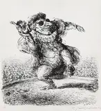 A. Paul Weber, 3 Bll.: Pas de deux. Der Prasser. Ein Student wird gefeuert, 1964, Lithograph