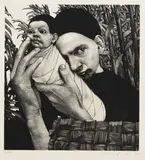 Johannes Grützke, Mann mit Wickelkind, 1977, Etching