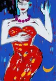 Elvira Bach, Frau in rotem Kleid, 1980, Silkscreen in colours