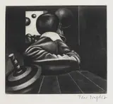 Peter Nagel, Junge mit Kreisel, 1967, Mezzotint